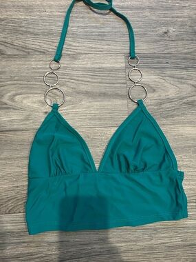 Teal Triangle Ring-Detail Bralette Top